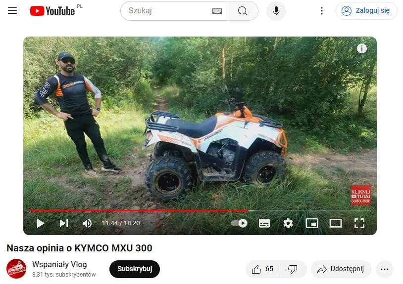 Test Kymco MXU 300 na kanale WspaniałyVlog